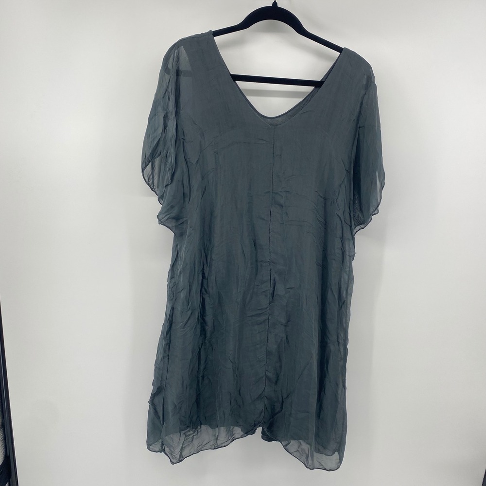 Meo Meli Tunic Dress Womens OS Gray Silk Layered V-Neck Made in Italy Lagenlook